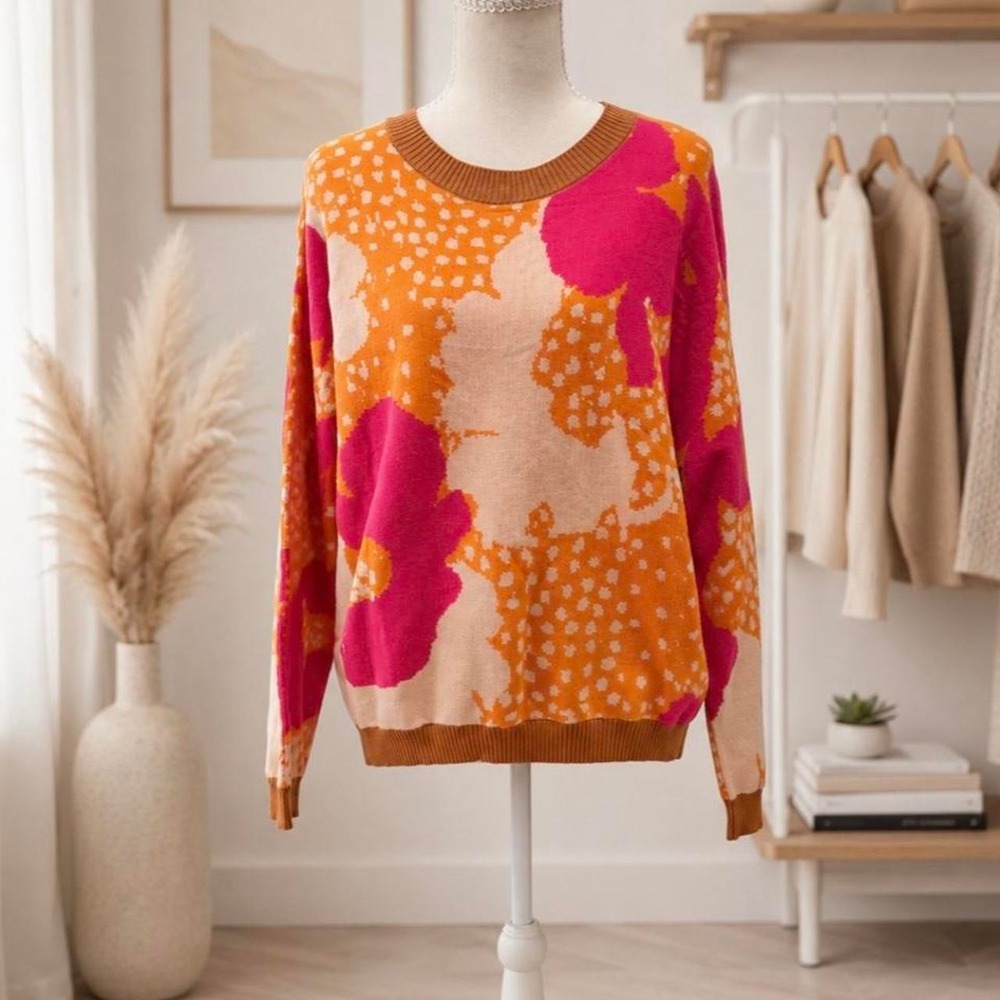 Fate Sweater Brand new with tags Orange, pink, and beige abstract floral print